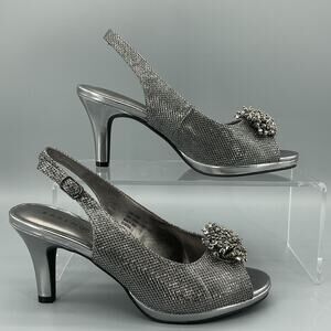 NEW Karen Scott Women’s Breena Slingback Peep-toe Pumps Pewter Size 6M